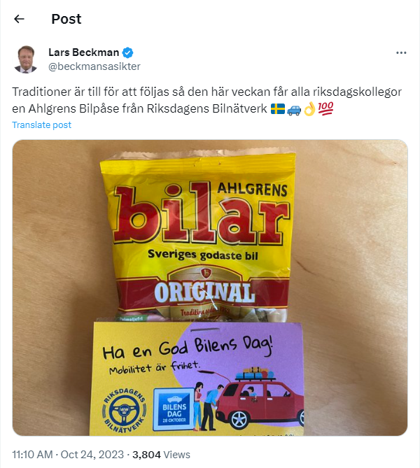 Även i riksdagen firas Bilens Dag!